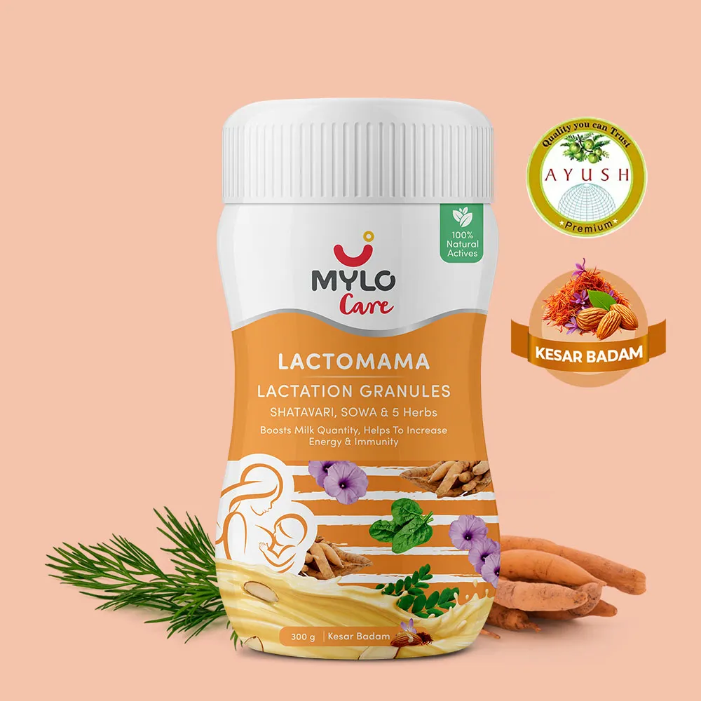 Mylo LactoMama ™ | With Shatavari, Sowa & 5 herbs | Natural Supplement for Boosting Breast Milk Supply | 100% Natural Ingredients | 300g | Pack of 1 | Kesar Badam